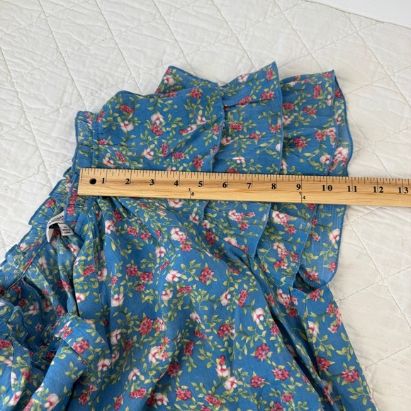 Nanette Lepore Blue Floral Ruffle Sleeve V-Neck Blouse Top Womens XL RN 103715 - Picture 9 of 14